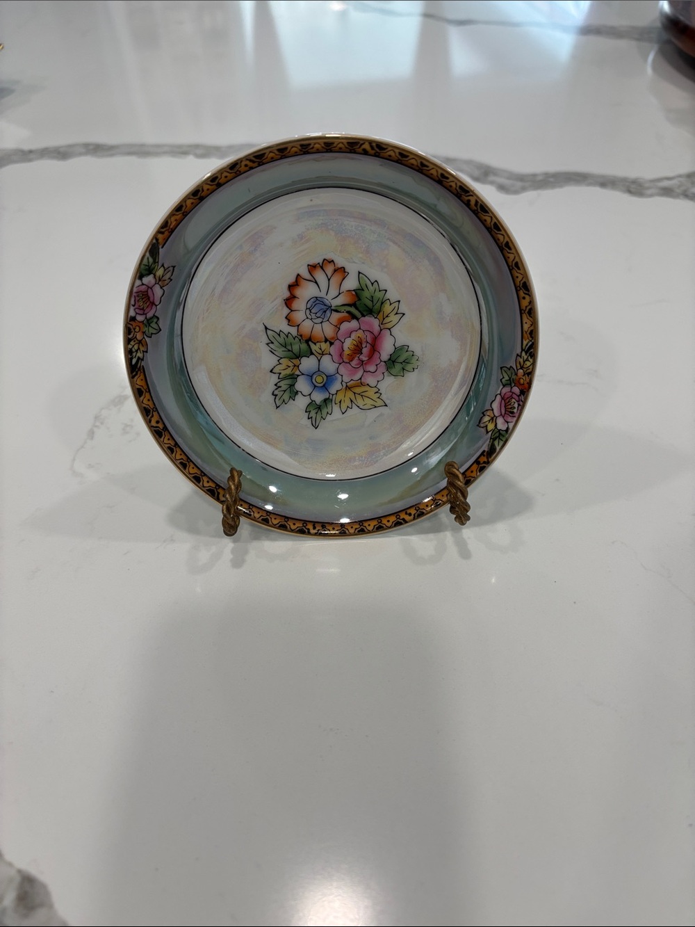 Noritake made in Japan Pastel Green and Gold Trim china dish